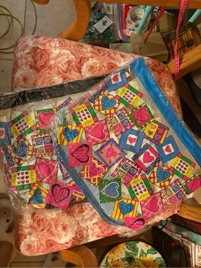 Colorful Heart Patchwork Tote or Fabric Panels - Bright Multicolor